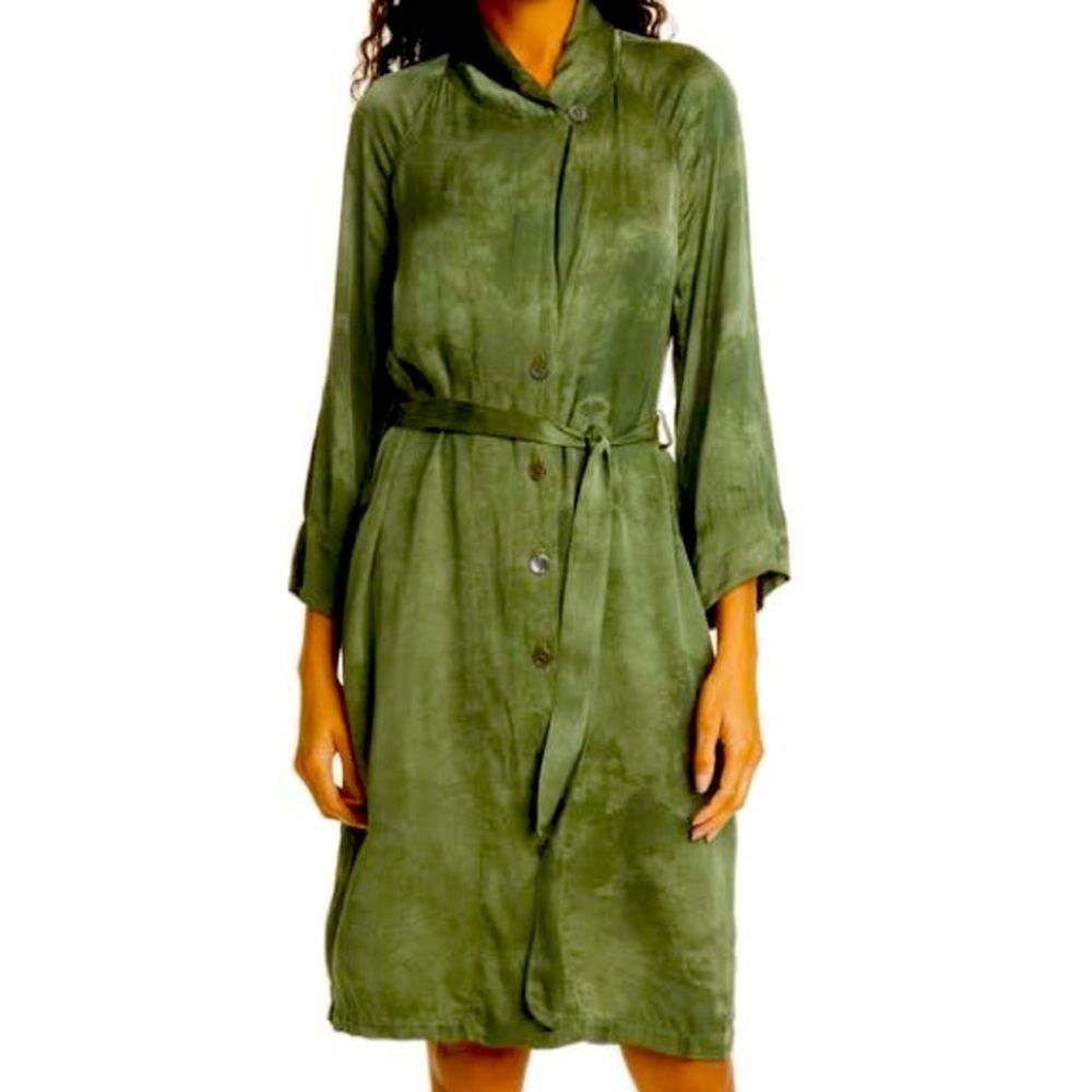 Anthropologie Raquel Allegra Green Button Up Cloud Wash Tie Dye Robe Dress